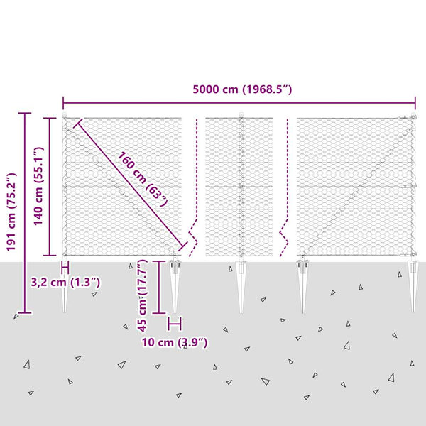Harmaa aita 1.4 x 50 m paalujen kanssa