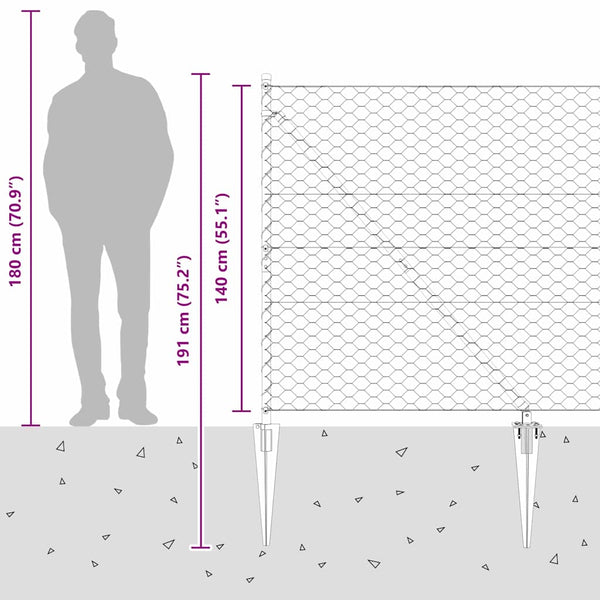 1,4 x 50 m grauer Zaun mit Pfosten