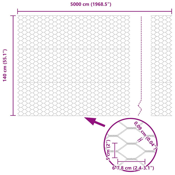 1,4 x 50 m grauer Zaun mit Pfosten