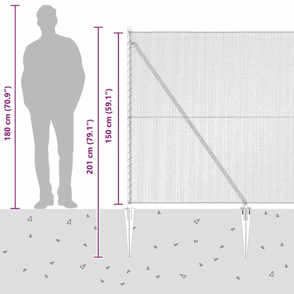 Grauer Zaun 1,5 x 50 m mit Pfählen