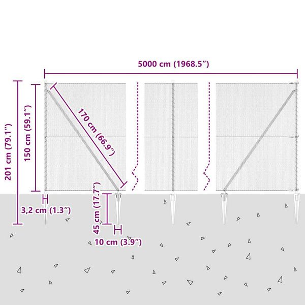 Grauer Zaun 1,5 x 50 m mit Pfählen