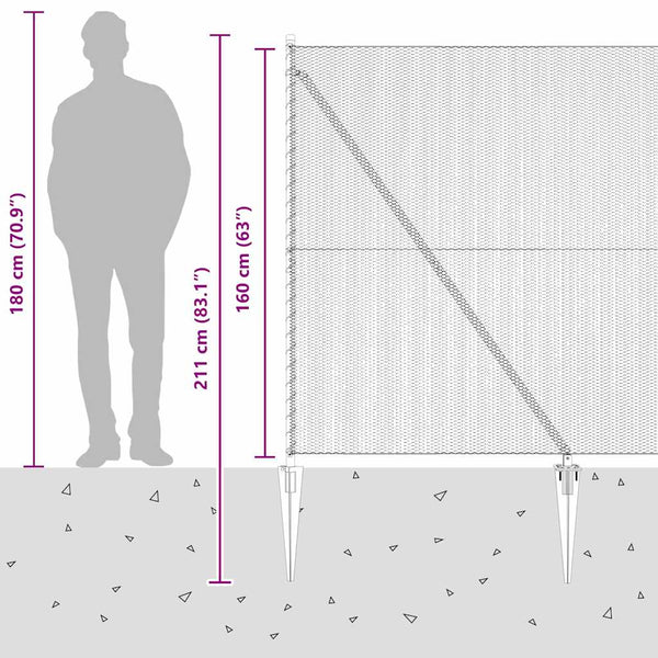 1,6 x 50 m grauer Zaun mit Pfosten