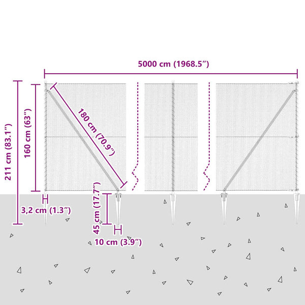 1,6 x 50 m grauer Zaun mit Pfosten