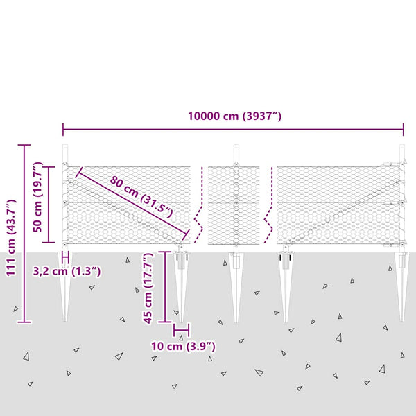 Paalujen kanssa harmaa aita 0.5 x 100 m