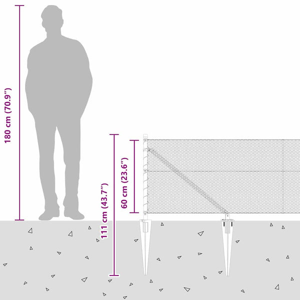 0.6 x 100 m grauer Zaun mit Pfählen