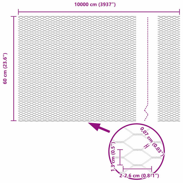 0.6 x 100 m grauer Zaun mit Pfählen
