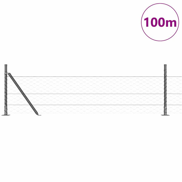 0,5 x 100 m Zaun mit Pfählen grau