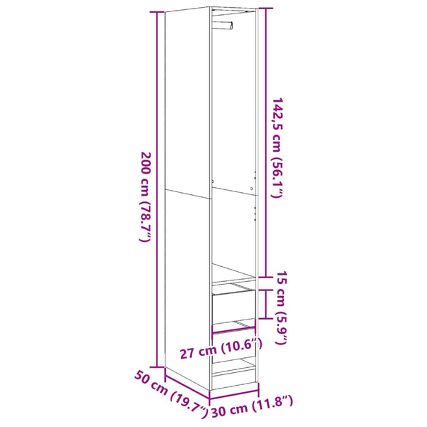Grauer Holzschrank 30x50x200cm Onal