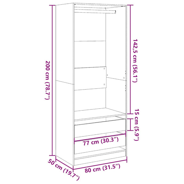 Kleiderschrank Onal Grau 80x50x200cm (Holz)