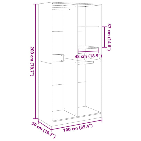 100x50x200cm weißer Kleiderschrank Onal (Spanplatte)