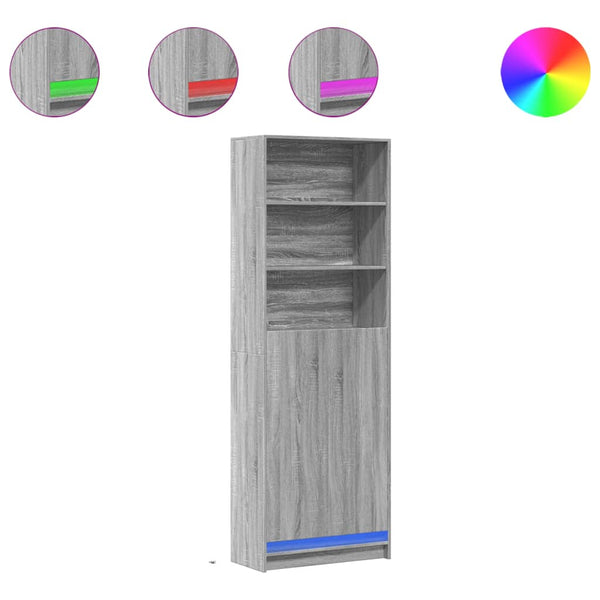 Grauer Schrank mit LED-Beleuchtung Marcedonia 69x32,5x200cm (Holz)