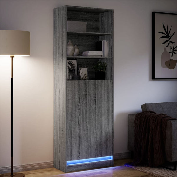 Grauer Schrank mit LED-Beleuchtung Marcedonia 69x32,5x200cm (Holz)