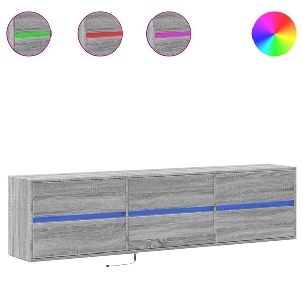 Grauer TV-Wandschrank Awwad 180x31x45cm (mit LED-Beleuchtung Sonoma)