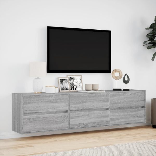 Grauer TV-Wandschrank Awwad 180x31x45cm (mit LED-Beleuchtung Sonoma)