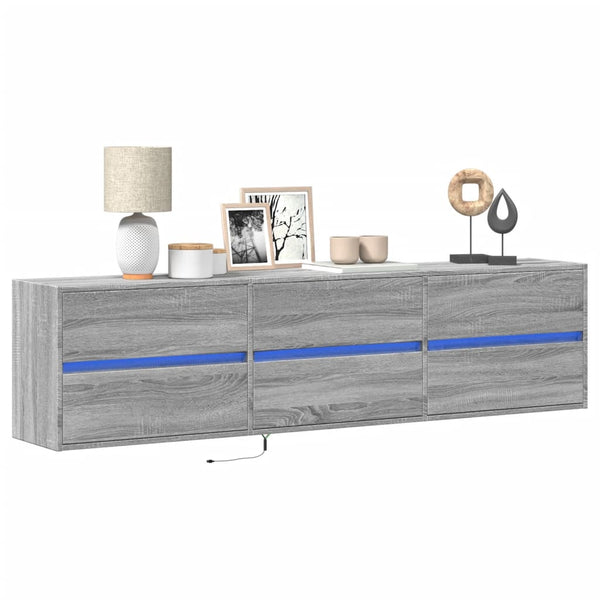 Grauer TV-Wandschrank Awwad 180x31x45cm (mit LED-Beleuchtung Sonoma)