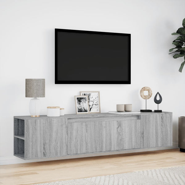Grauer TV-Wandschrank Sorentina 180x31x39,5cm (mit LED-Beleuchtung Sonoma)