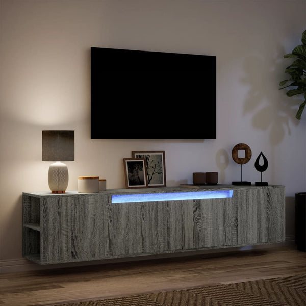 Grauer TV-Wandschrank Sorentina 180x31x39,5cm (mit LED-Beleuchtung Sonoma)