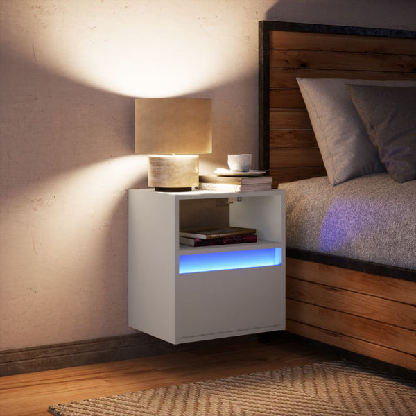 Weißer wandmontierter Nachttisch Alisoai (mit LED-Beleuchtung)