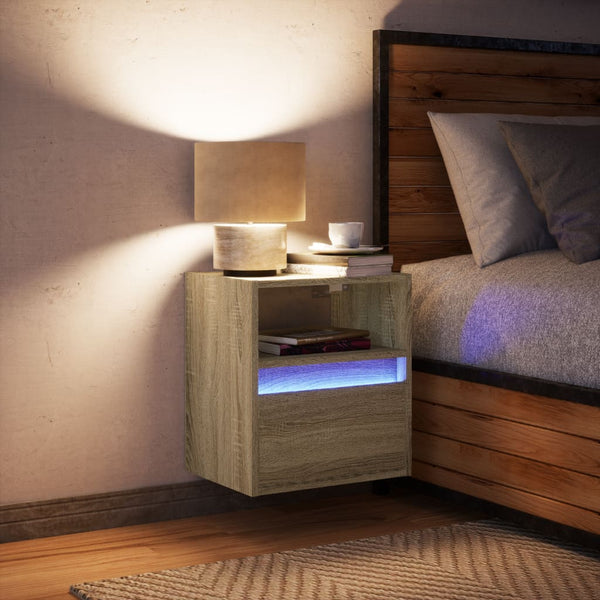 Wandmontierter Nachttisch Alisoai, Sonoma-Eiche (mit LED-Beleuchtung)
