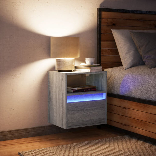Graues Wand-Nachtschränkchen Alisoai (mit LED-Beleuchtung Sonoma)