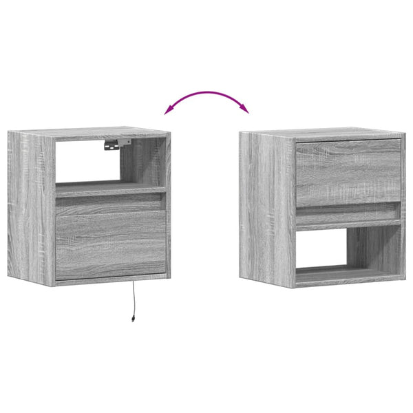 Graues Wand-Nachtschränkchen Alisoai (mit LED-Beleuchtung Sonoma)