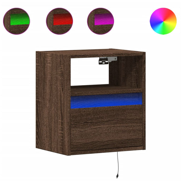 Brauner wandmontierter Nachttisch Alisoai (mit LED-Beleuchtung Eiche)