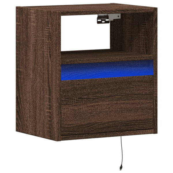 Brauner wandmontierter Nachttisch Alisoai (mit LED-Beleuchtung Eiche)