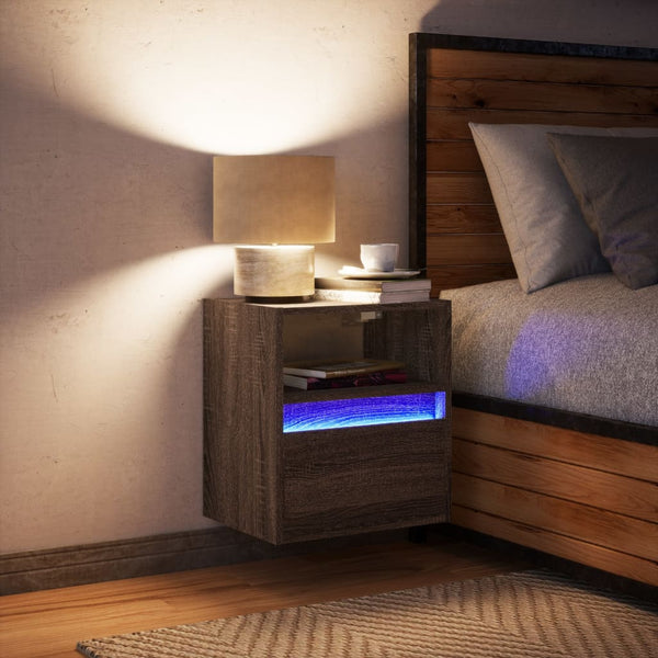 Brauner wandmontierter Nachttisch Alisoai (mit LED-Beleuchtung Eiche)