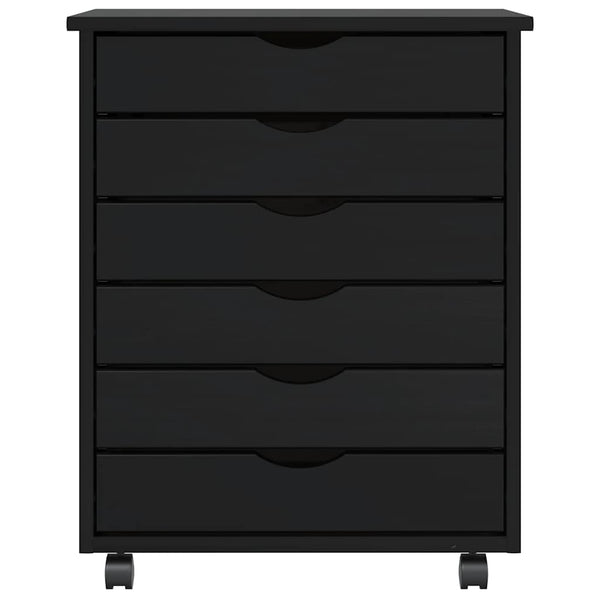 Schwarze Kommode auf Rollen, Moosgrün Schira (Kiefer)