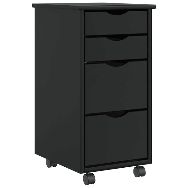 Schwarzer Rollcontainer Antusa aus Moos (Kiefer)