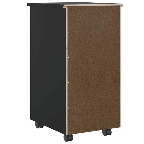 Schwarzer Rollcontainer Antusa aus Moos (Kiefer)