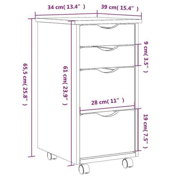 Schwarzer Rollcontainer Antusa aus Moos (Kiefer)