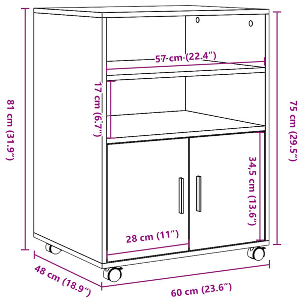 Schwarzer Schrank auf Rollen Mila 60x48x81cm (Spanplatte)