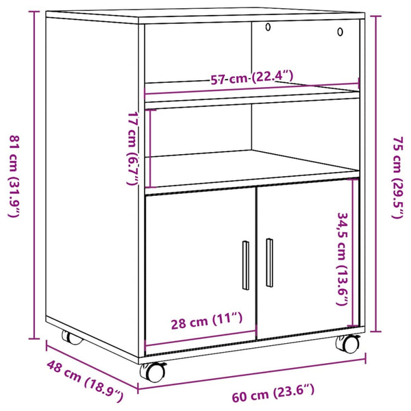 Betongrauer Schrank auf Rollen Mila 60x48x81cm (Spanplatte)