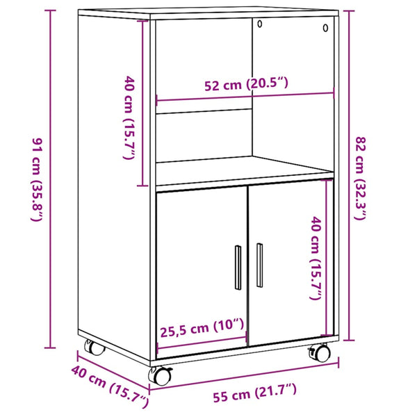 Alter Holzschrank auf Rollen Caloean 55x40x91cm (Spanplatte)