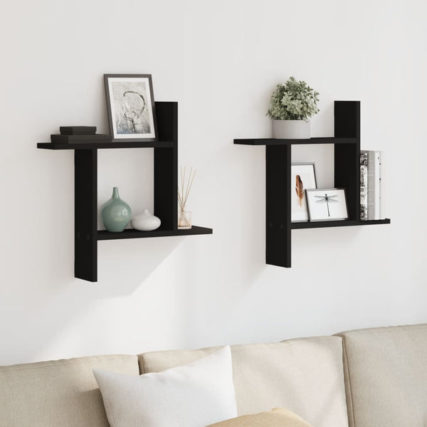 Schwarze Wandregale Eviz 50x12x50cm (2 Stück Holz)