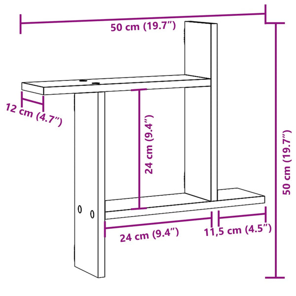 Schwarze Wandregale Eviz 50x12x50cm (2 Stück Holz)