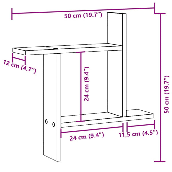 Graues Wandregal Eviz 50x12x50cm (2 Stück Sonoma Holz)