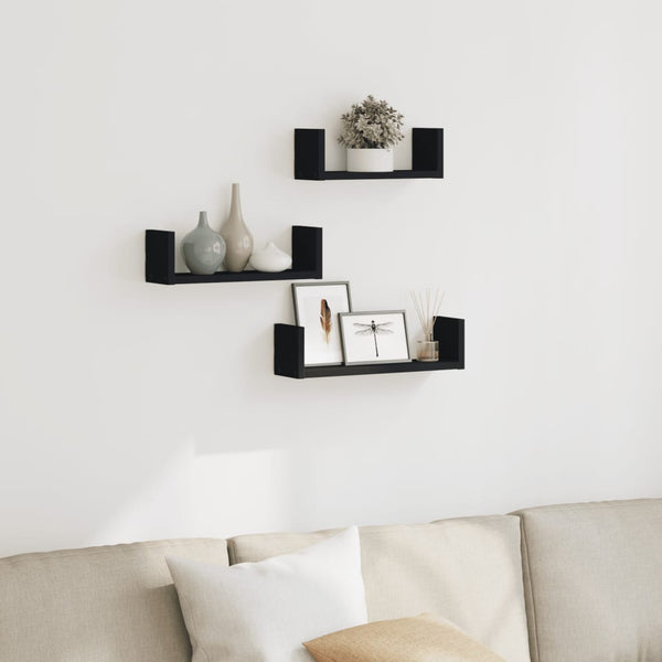 Vigica Holz-Wandregal-Set in Schwarz (3 Stück)