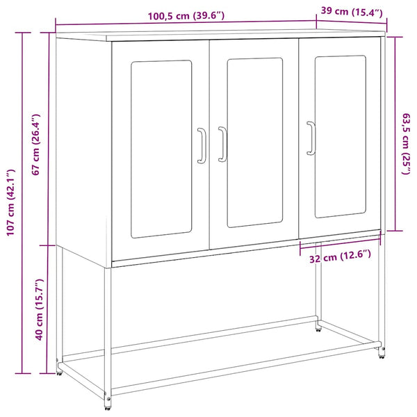 Olivgrünes Sideboard Nestaca 100,5x39x107cm (kaltgewalzter Stahl)
