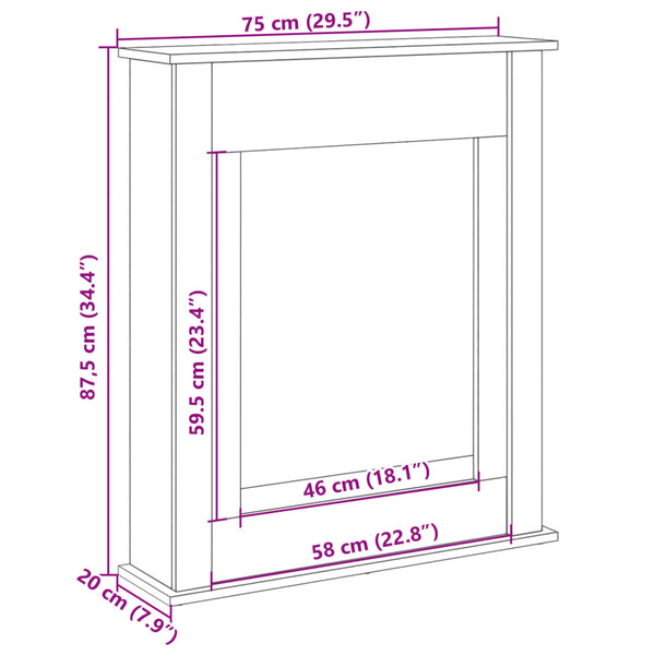 Musta takkakehys Soren 75x20x87,5cm (puinen)