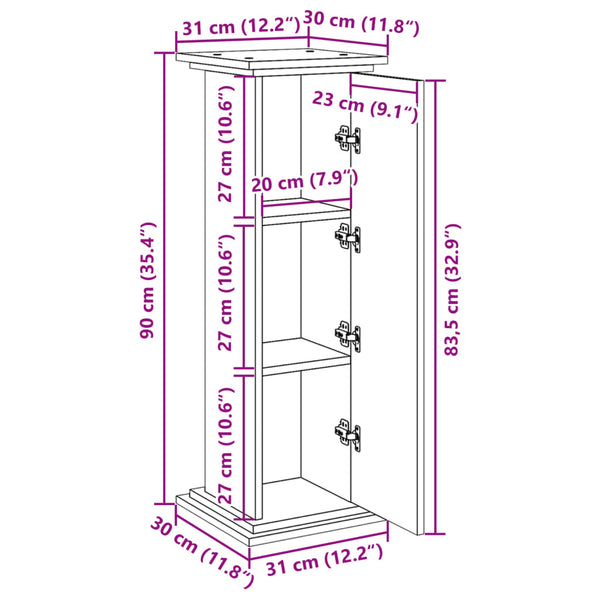 Favian Präsentationsständer in Grau mit Stauraum 31x30x90cm (Holz)