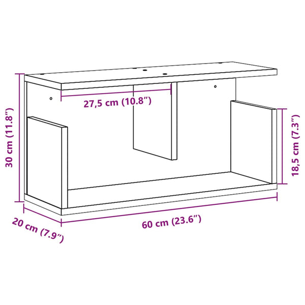 Weißer Hängeschrank Kristine 60x20x30cm (Holz)
