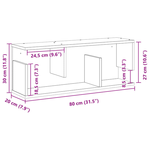 Grauer Hängeschrank Kristine 80x20x30cm (Sonoma Holz)