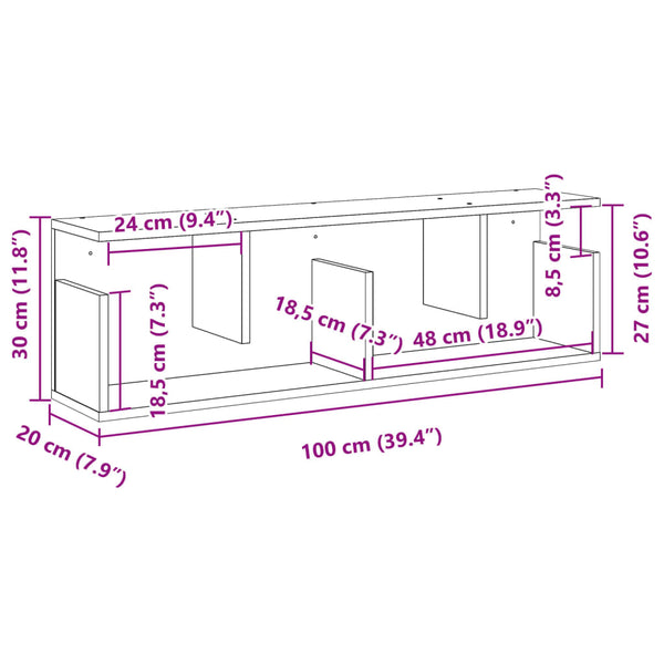 Grauer Wandschrank Kristine 100x20x30cm (Sonoma-Holzoptik)