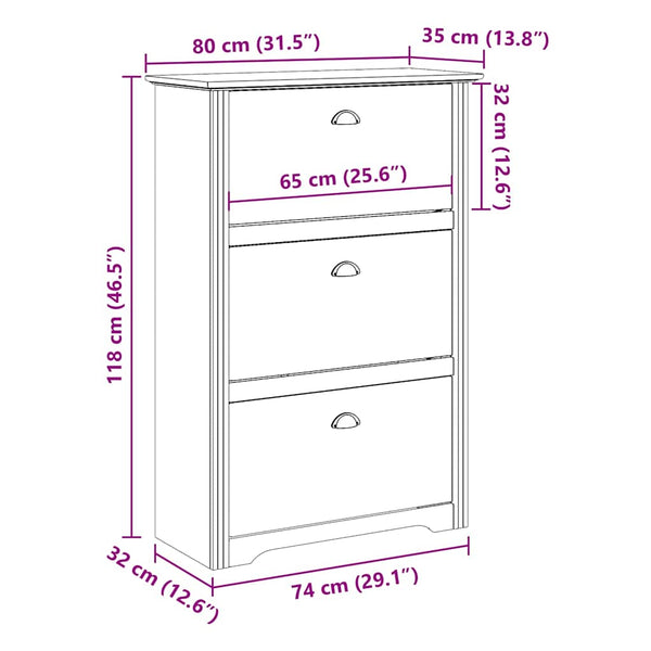 Schuhregal Bodo Raul in Weiß und Braun, 80x35x118cm