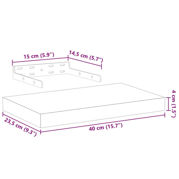 Schwimmende Regale Amable 40x23,5x4cm (2 Stück, Holz)