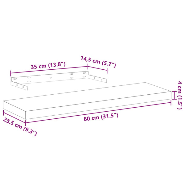 Schwebende Regale 80x23,5x4cm Amable (2 Stück Holz)