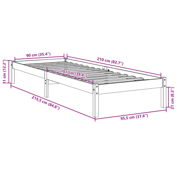 Bettgestell extra lang ohne Matratze Tomiris 90x210cm (Kiefer)