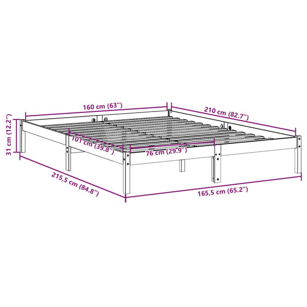 Bettgestell extra lang ohne Matratze Tomiris 160x210cm (Kiefer)